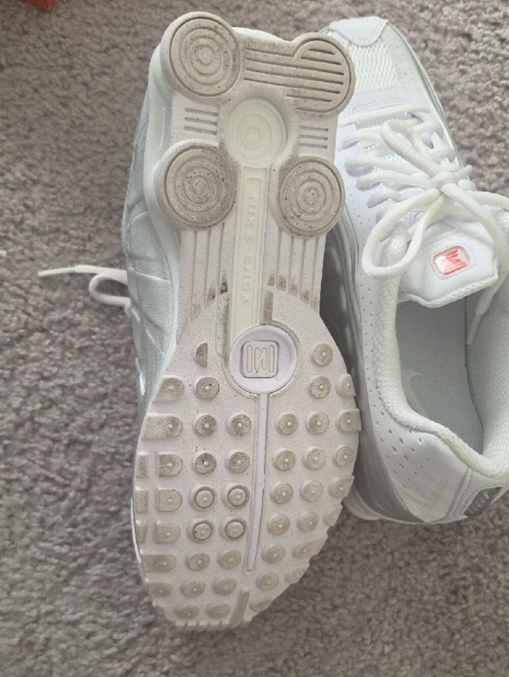 Nike Shox White and Silver Lace-Up Sneakers
